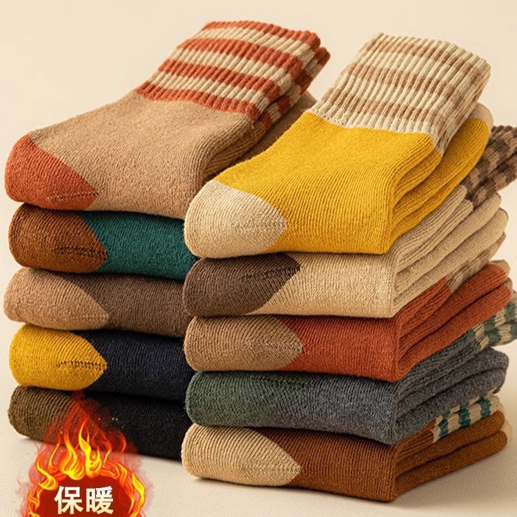 【5/10双装】加厚毛圈袜秋冬袜子女时尚保暖中筒袜日系毛巾月子长纹