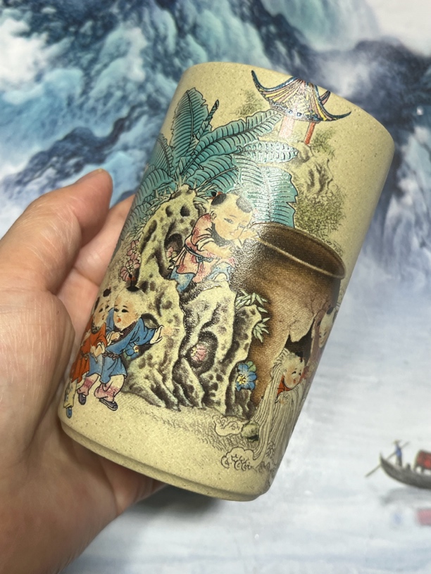 宜兴原矿紫砂笔筒紫砂白段紫砂茶器主人杯