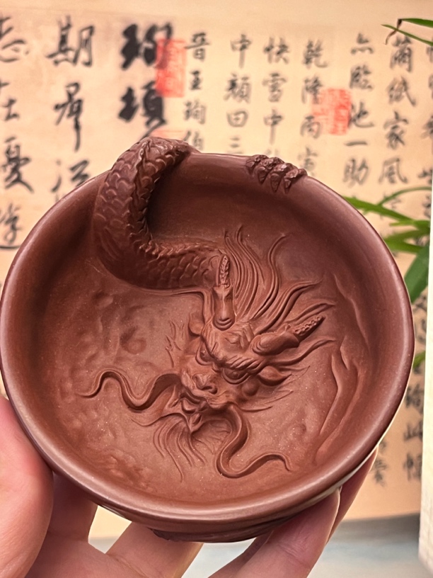 宜兴紫砂全手工龙杯浅口茶器主人杯原矿