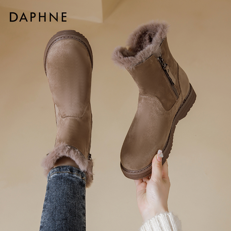 达芙妮雪地靴女款2025新款年冬季加绒中筒马丁靴厚底保暖东北棉鞋