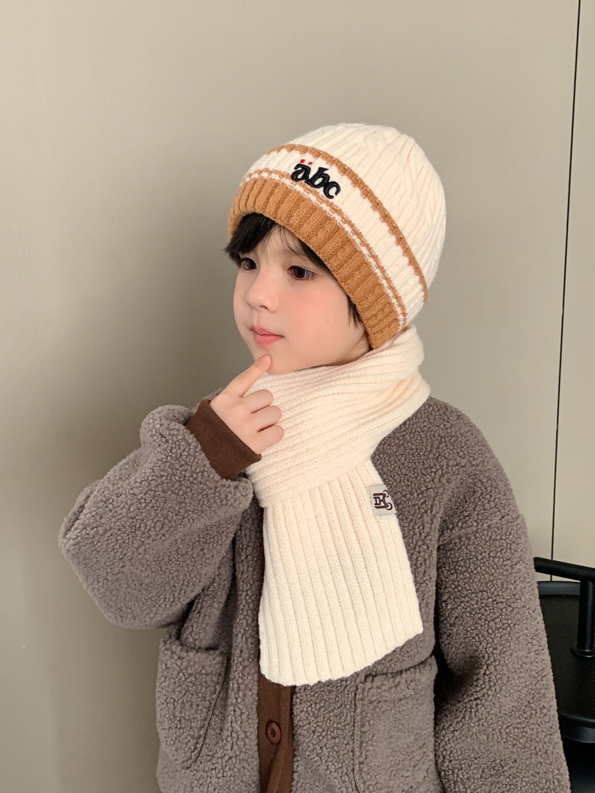 儿童帽子围巾两件套韩版宝宝套装保暖秋冬男女童婴儿针织帽秋冬季