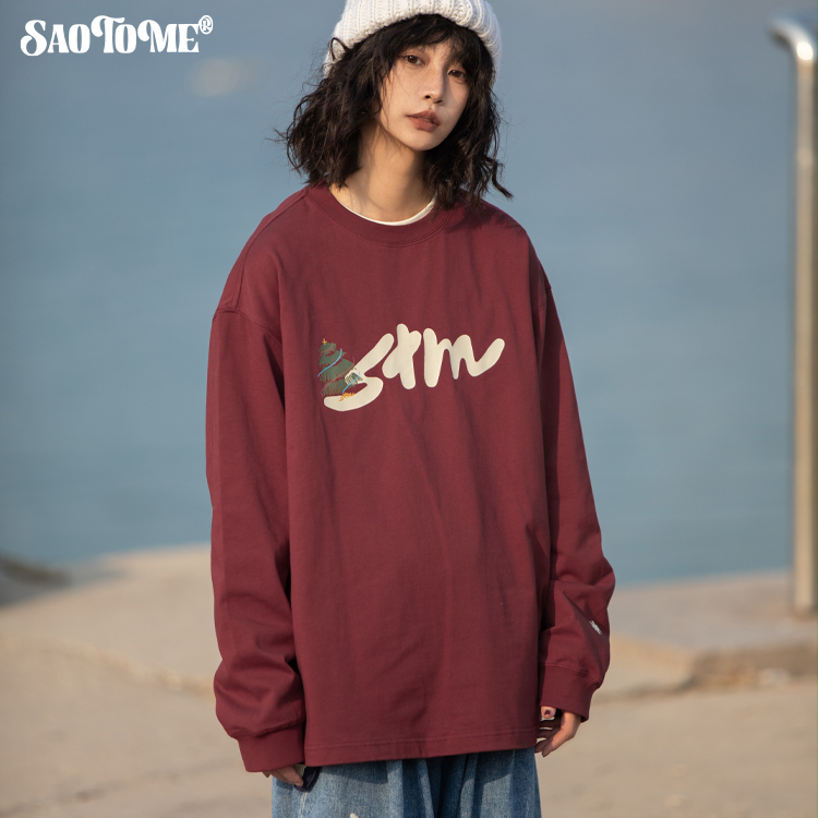 早乙女惠子saotome日系宽松涂鸦280克重磅长袖圆领T恤CX231262