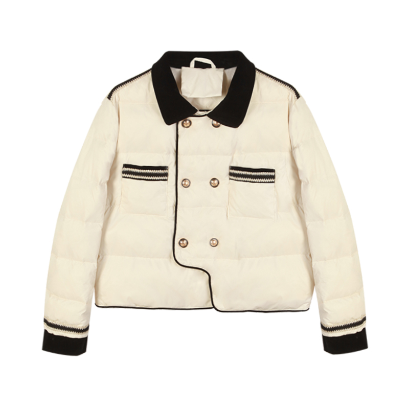 「英茶小调」小香风羽绒服白色Q4YRF8423A气质轻奢短款时尚休闲拼接