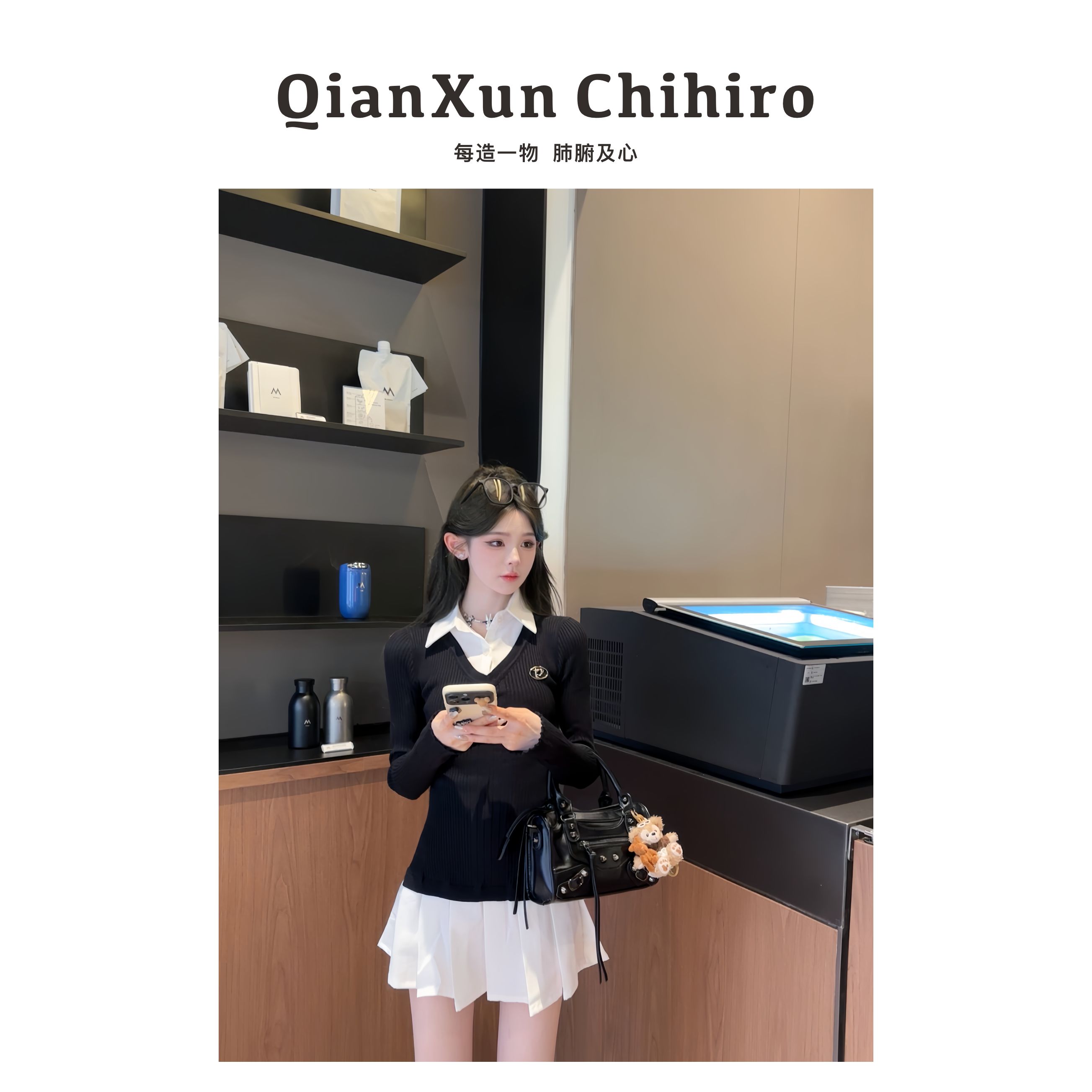 「奥克兰信箱」时尚小香风拼色假两件修身性感A字连衣裙X4LYQ6716A