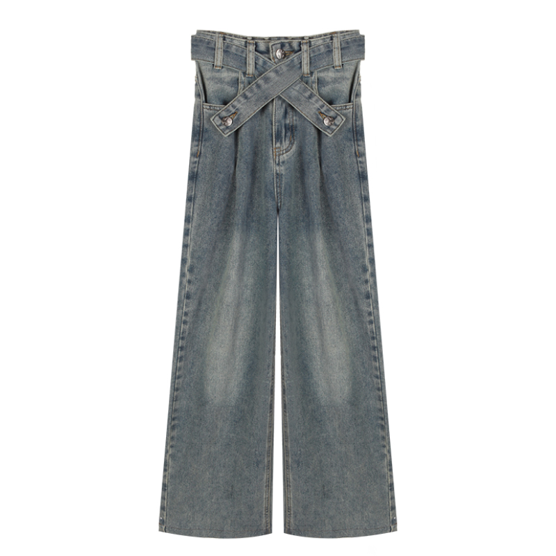 「长腿杀手锏」时尚休闲气质宽松百搭蓝色直筒中腰牛仔裤Q4NZK7273A