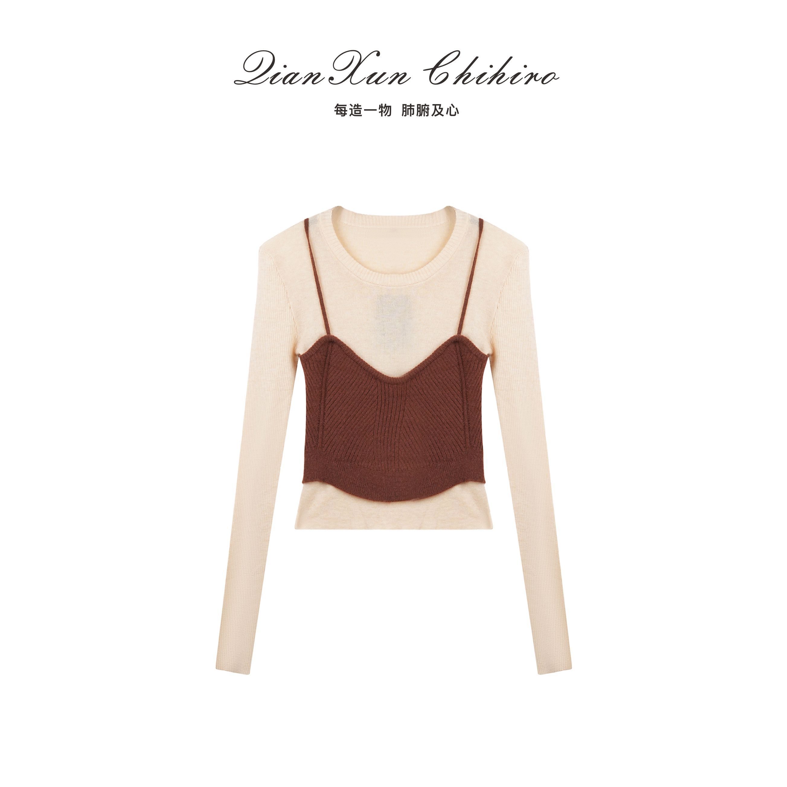 【千寻严选】毛衣JJQ4MY5881秋冬时尚气质百搭小众轻奢设计感假两件