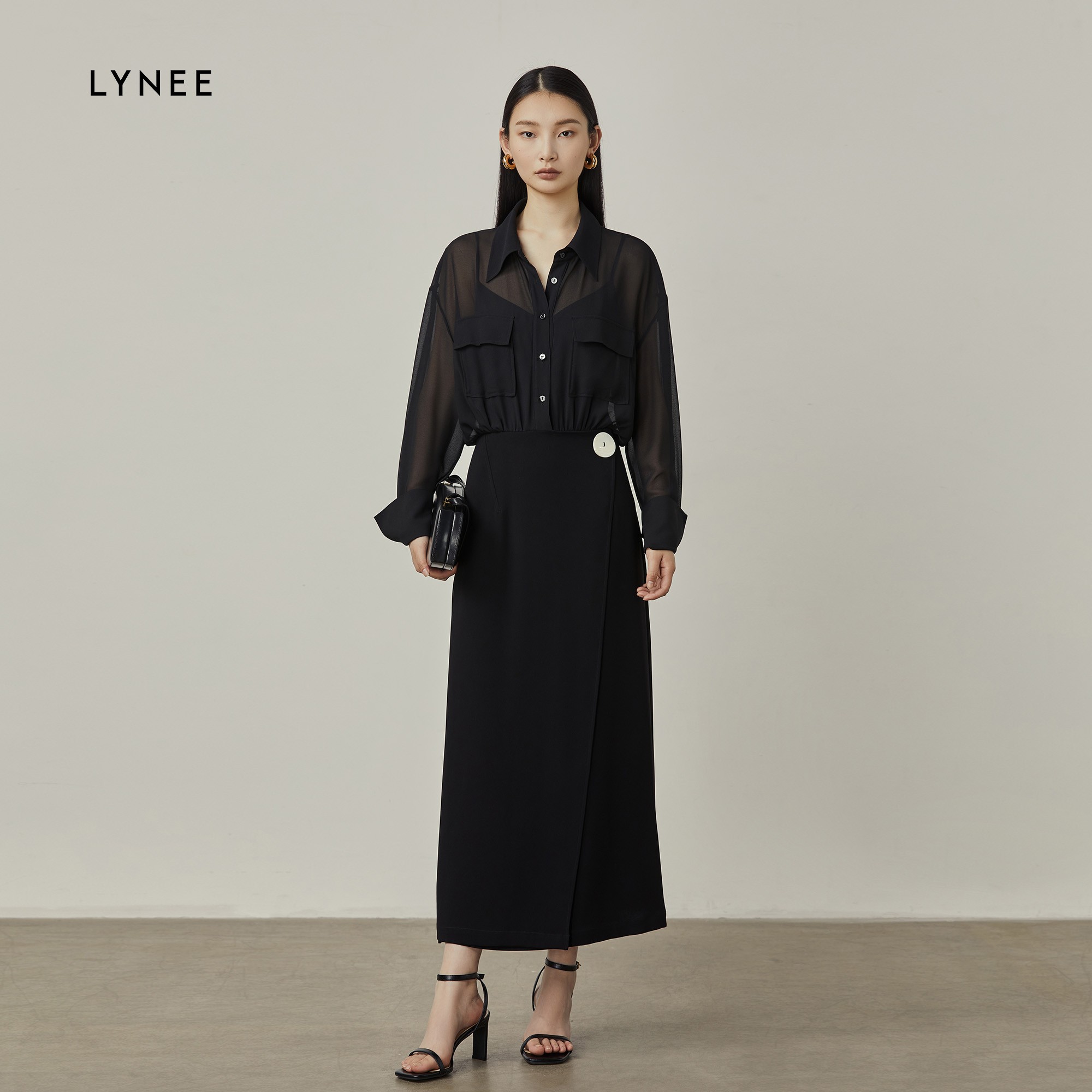 LYNEE 高级假两件收腰衬衫连衣裙女 LGD2DSW169