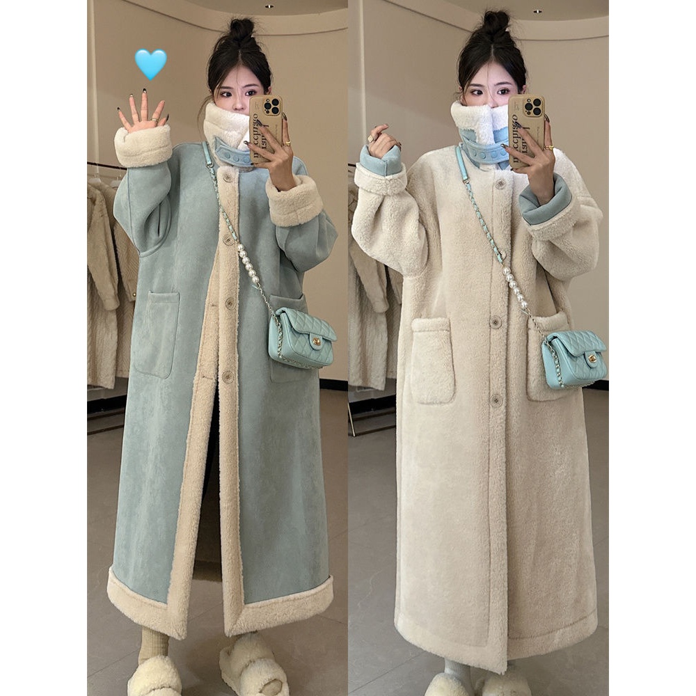 双面穿女冬季加厚皮毛一体中长款大衣秋冬厚外套百搭保暖加绒毛呢