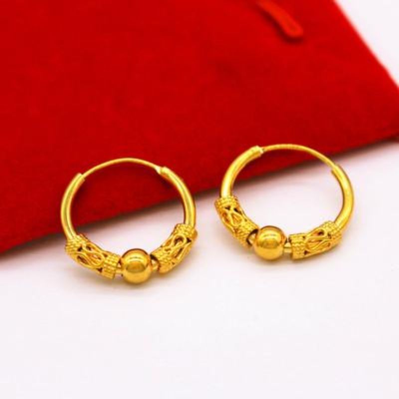 铜合金耳饰 时尚黄金色耳圈首饰气质耳环女款转运珠圆圈款耳饰