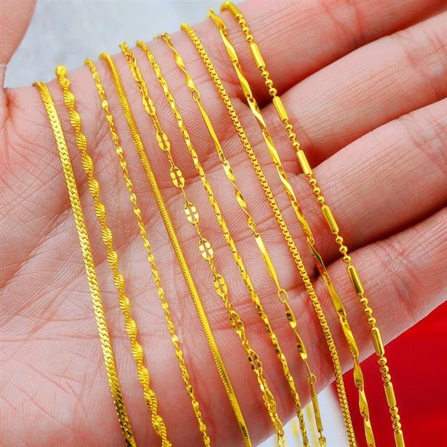 铜合金项链 时尚百搭单链水波锁骨链女款精美细款黄金色项链首饰