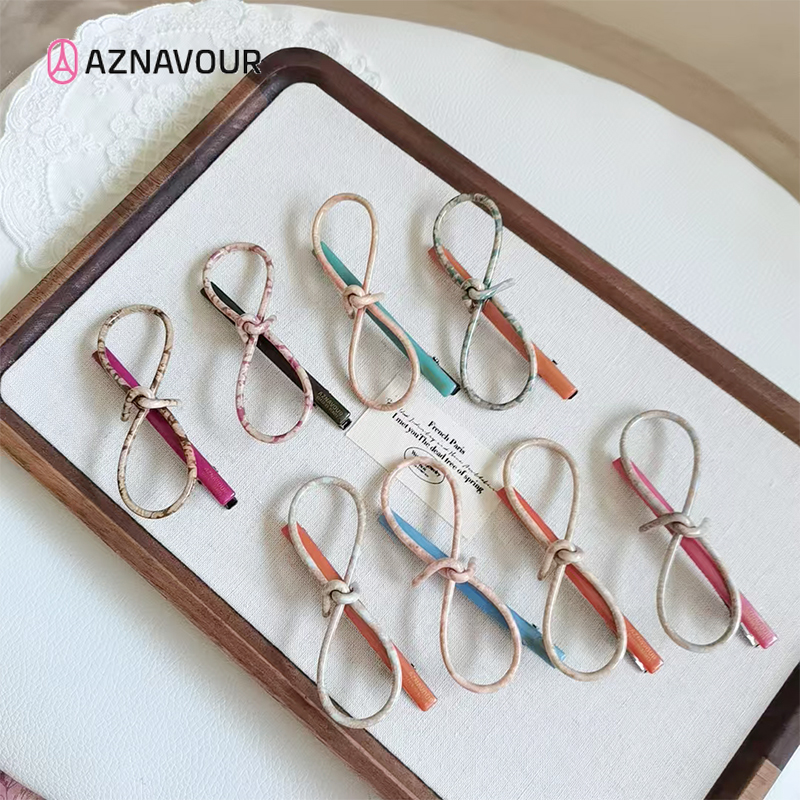 【AZ】韩国进口阿兹娜气质蝴蝶结发夹边夹女腰果花花纹鸭嘴夹