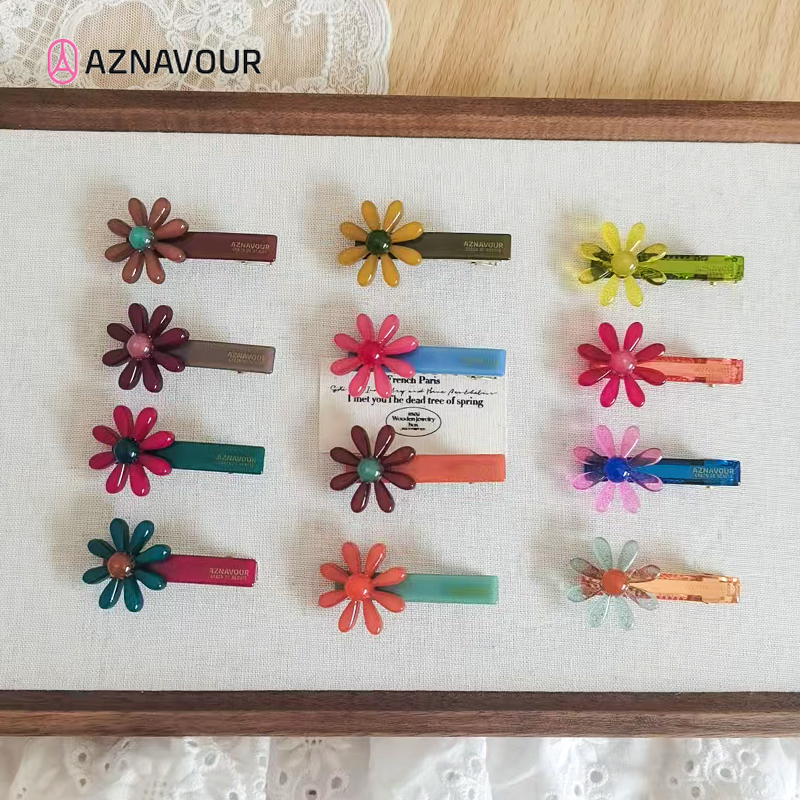 【AZ】韩国进口阿兹娜网红小众时尚彩色透明韩版菊花发夹边夹可爱