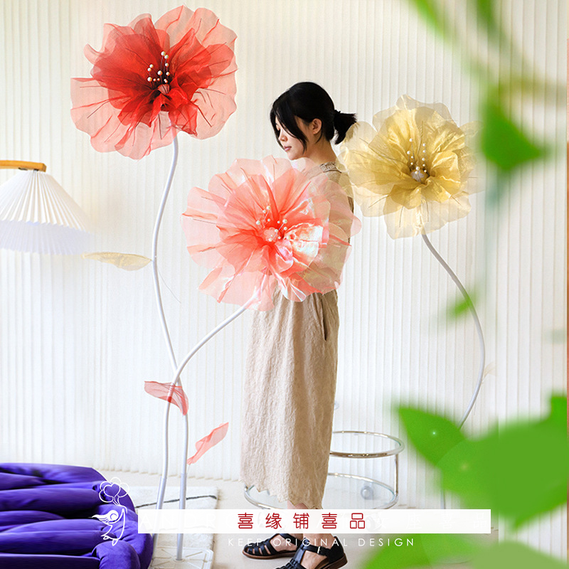 订婚宴布置婚庆道具路引家居仿真花花艺装饰大喜子配饰花摆件网红