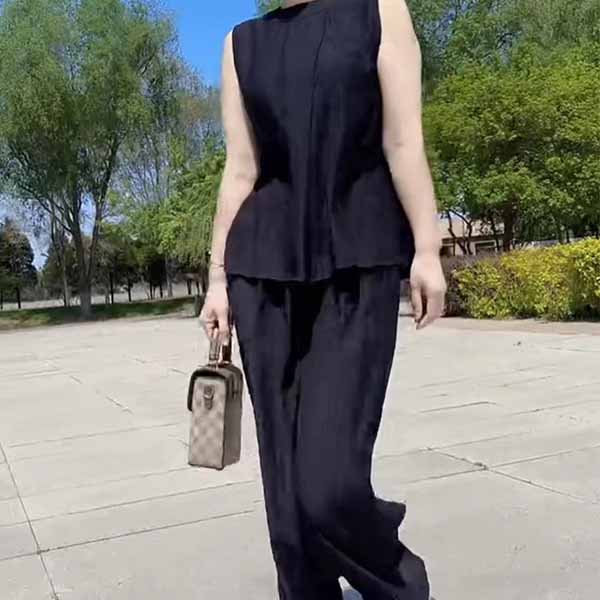 2024夏季新款高级感清凉透气无袖纯色洋气休闲女士套装XL0098
