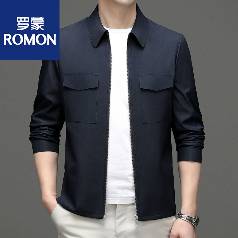 Romon/罗蒙春秋中青年夹克外套男装上衣工装翻领休闲行政上衣商务