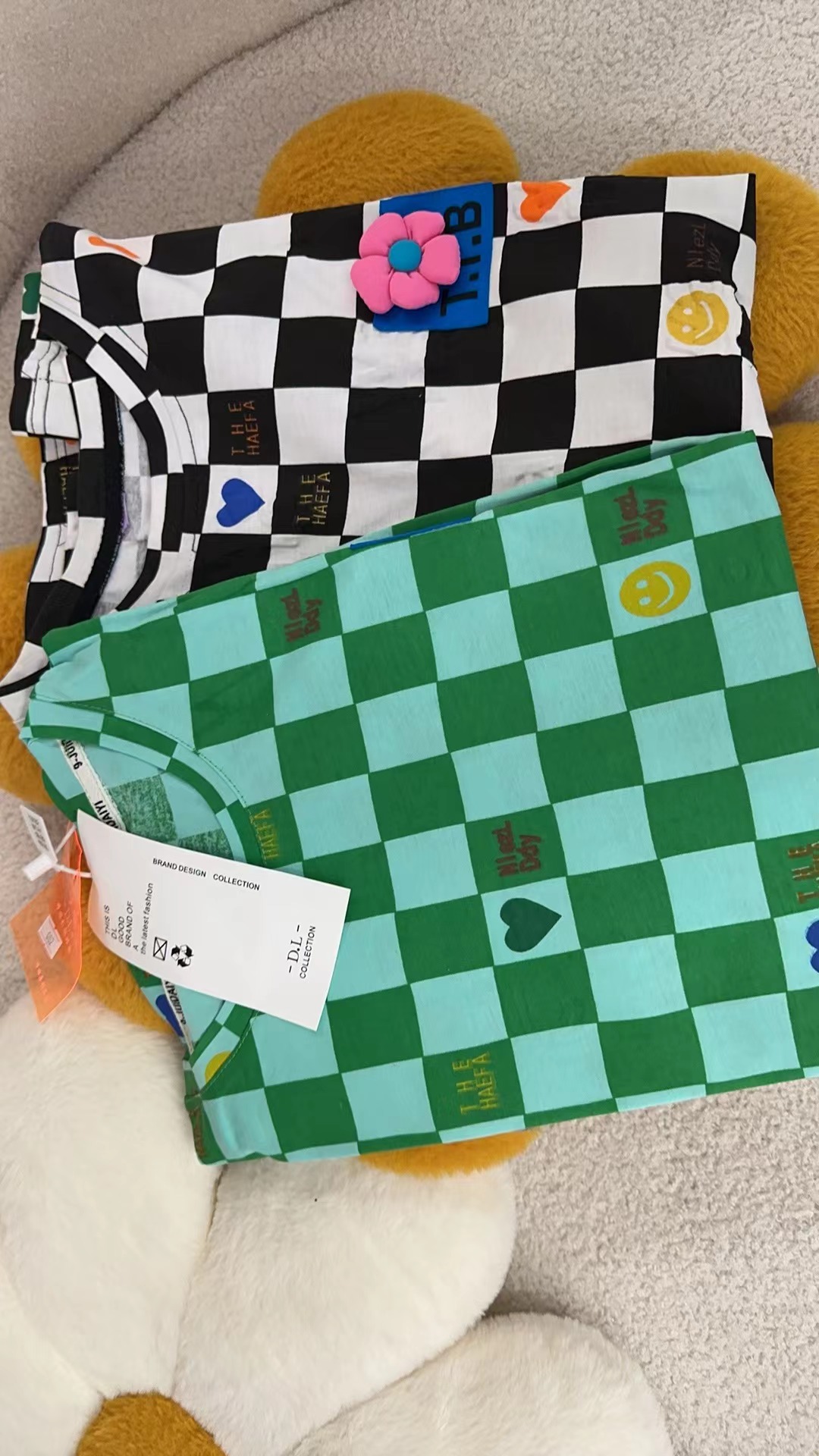 百搭黑白格子韩版T恤