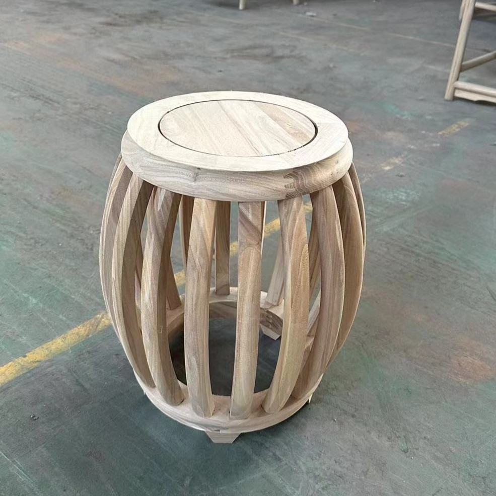 北方榆木全实木十八腿鼓凳手工家用简约中式新中式客厅时尚禅意