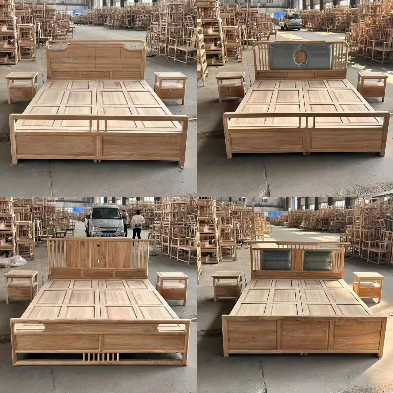 北方榆木全实木双人床新中式主卧北欧大床储物成套