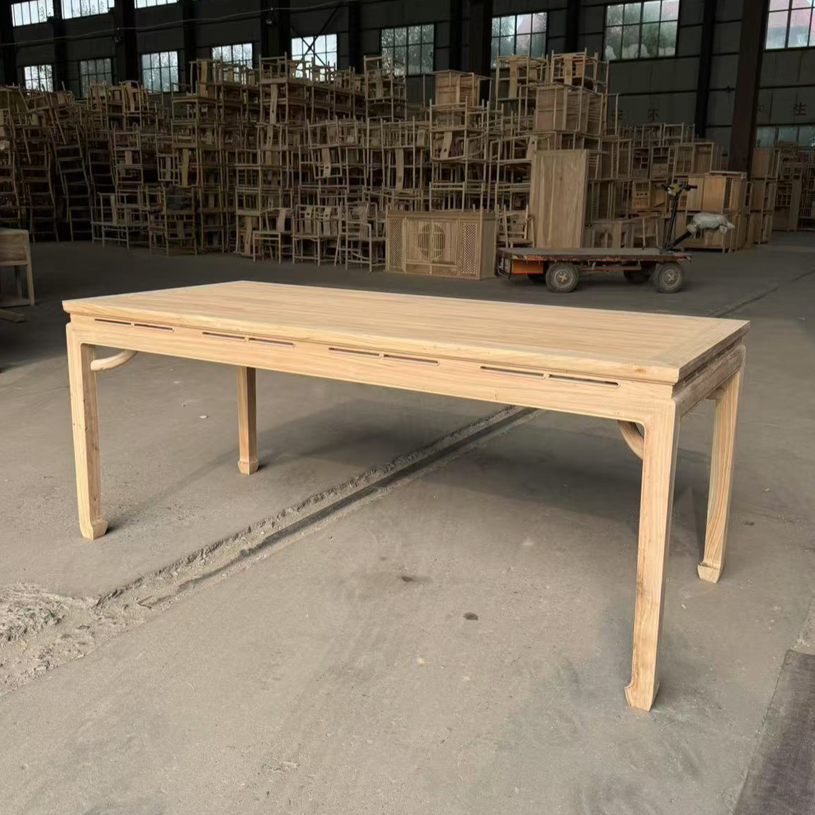 北方榆木全实木开光马蹄桌新中式茶桌家用简约实木桌茶桌椅办公