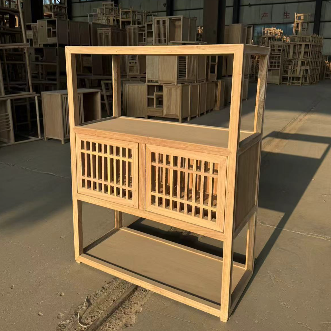 北方榆木全实木储物柜新中式客厅茶柜茶边柜门厅隔断简约禅意