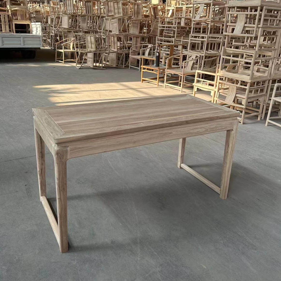 北方榆木全实木隐藏式抽屉书桌画案茶桌简约新中式禅意办公北欧