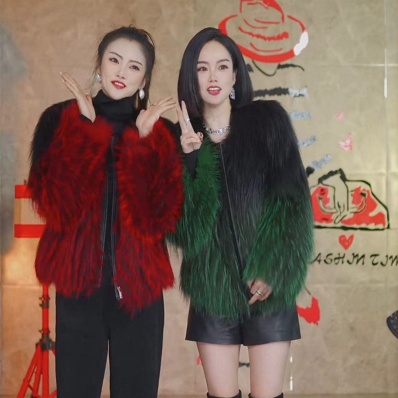 样板房高定吊染渐变狐狸毛外套修身显瘦时尚气质