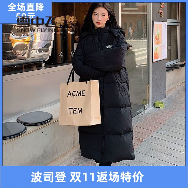 雪中飞羽绒服羽绒服黑色韩版女长款过膝冬季新款情侣宽松户外潮流