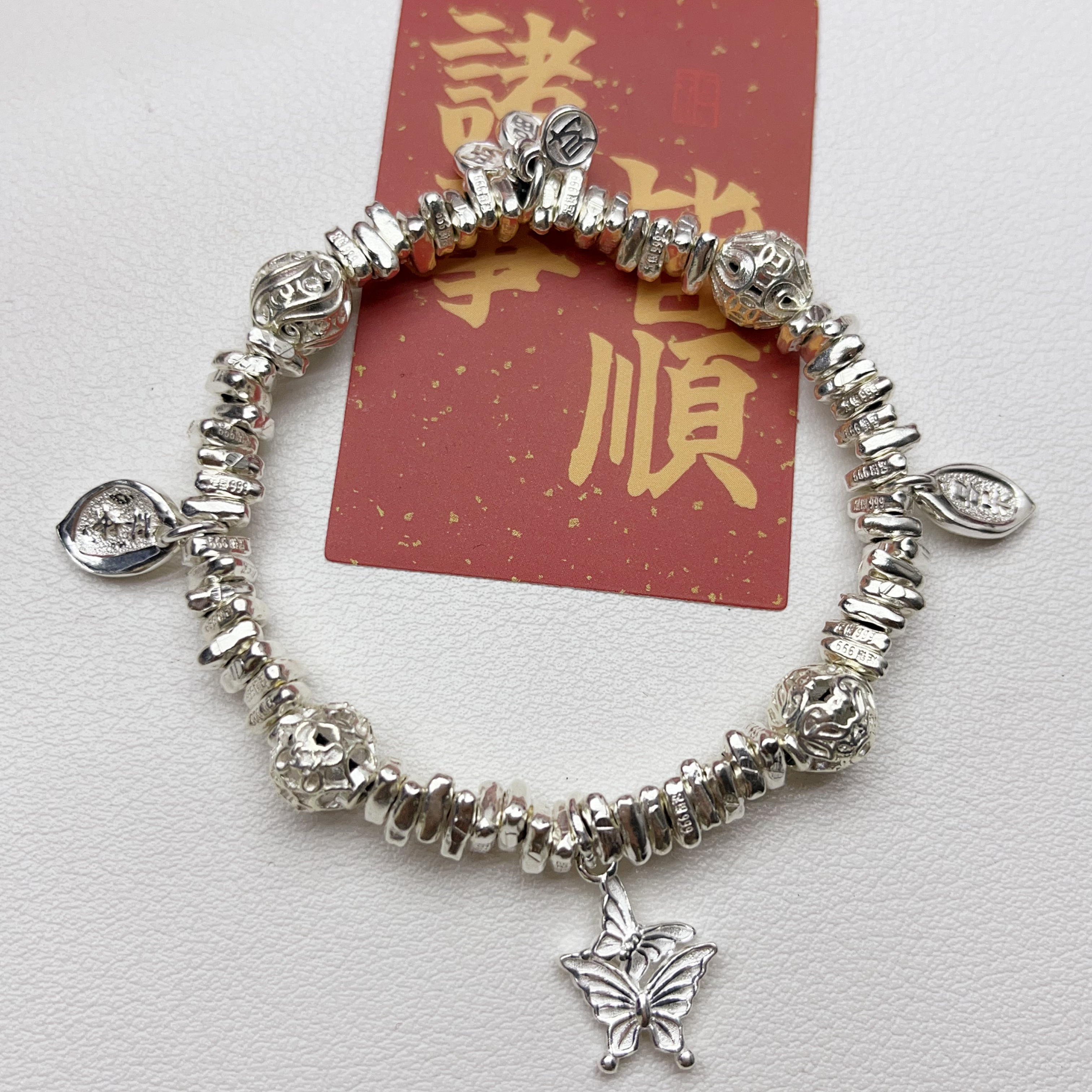 足银手链 足银三角碎银子实心手链时尚个性