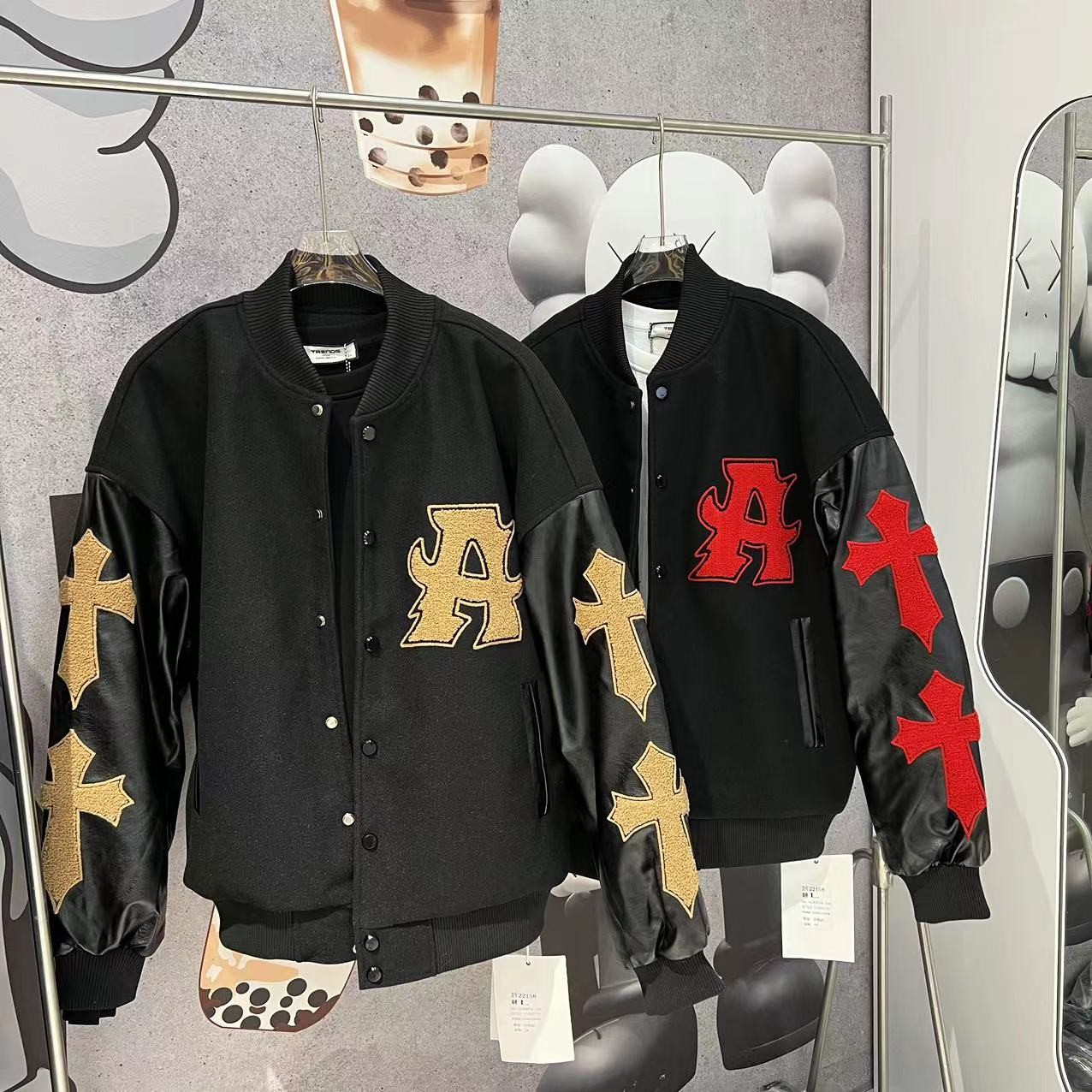 老男孩加厚加棉外套棒球服夹克刺绣毛巾绣休闲重工拼接潮流22158