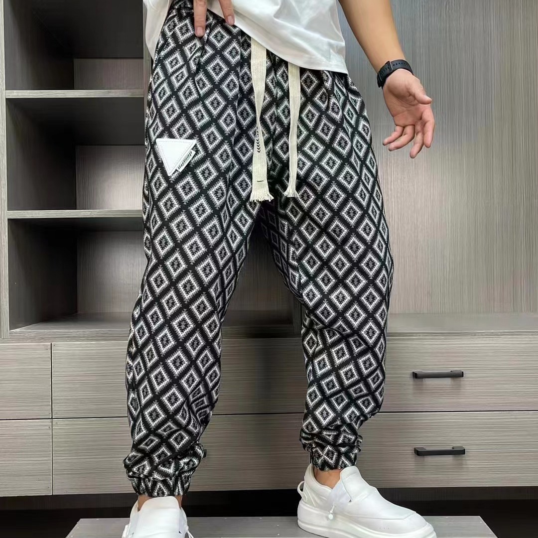 老男孩新款港潮情侣菱形格潮酷卫裤051