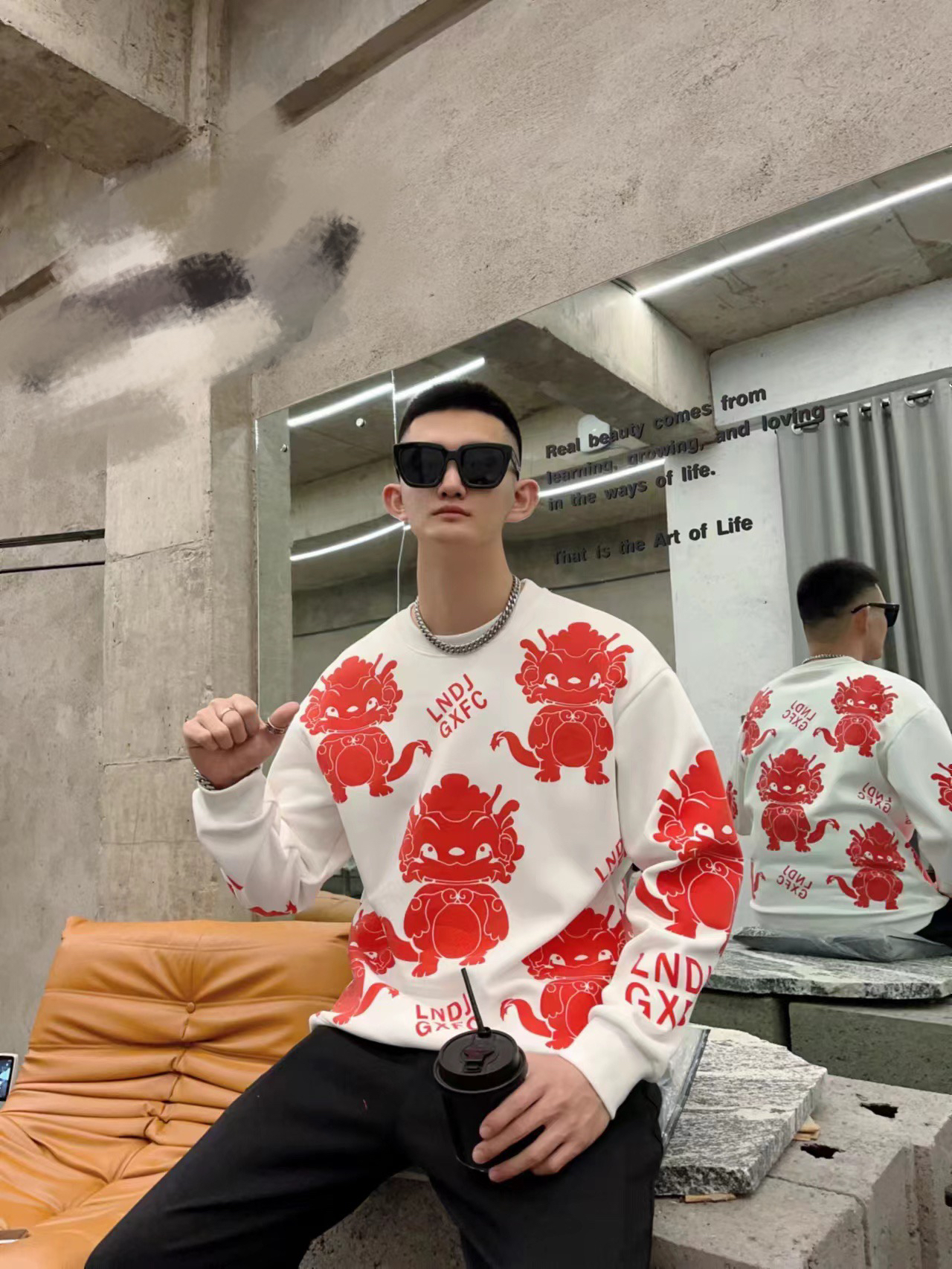 老男孩卡通龙发财龙3D发泡棉情侣卫衣男士卫衣0389