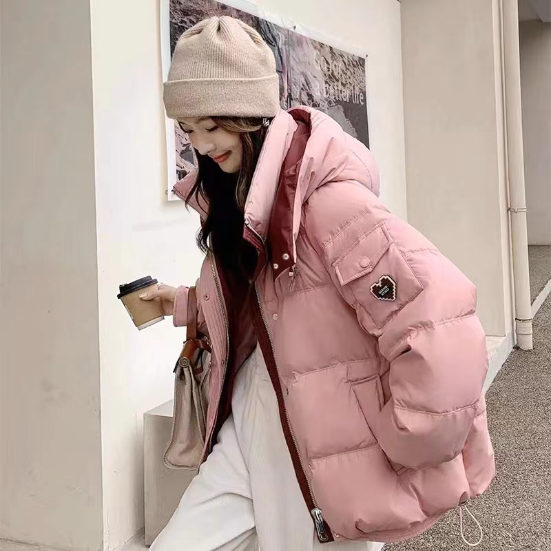 【程总专属】连帽拼色棉服女冬2025新款高级感加厚保暖面包服外套