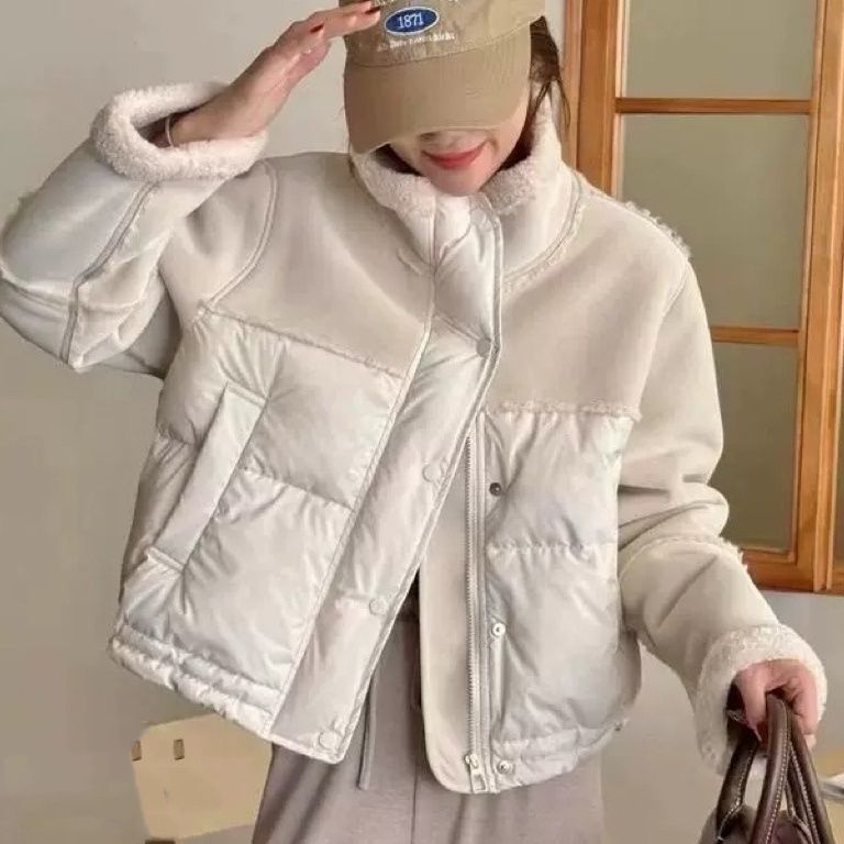 欧货皮毛一体拼接棉服外套女2024冬季新款百搭时尚保暖立领上衣潮