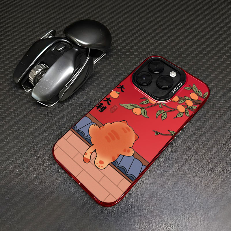 大吉大利橘猫适用苹果15PROMAX/华为/VIVO/OPPO/小米14彩银手机壳