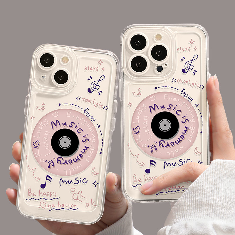 唱片CD适用新款苹果15/VIVO复古OPPO/华为/小米13女款透明手机壳