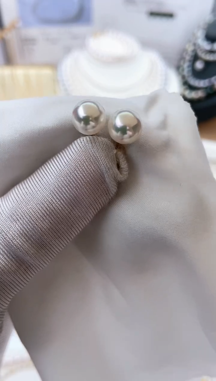 【闪购商品】海水珍珠耳饰18K金镶嵌特选福利7.5-8mm不退不换