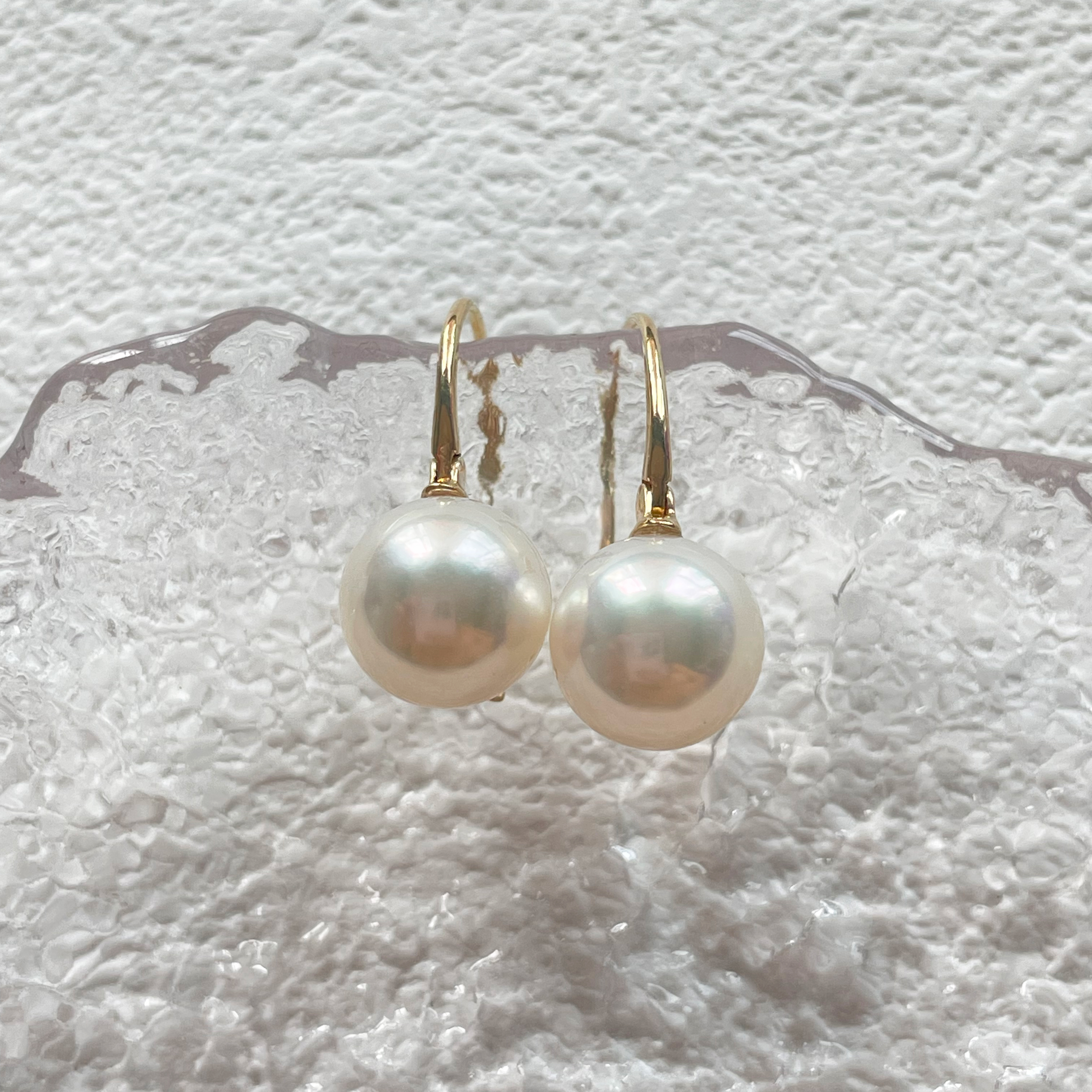 特选天然海水Akoya珍珠茶壶耳饰8.5-9mm 18K金 