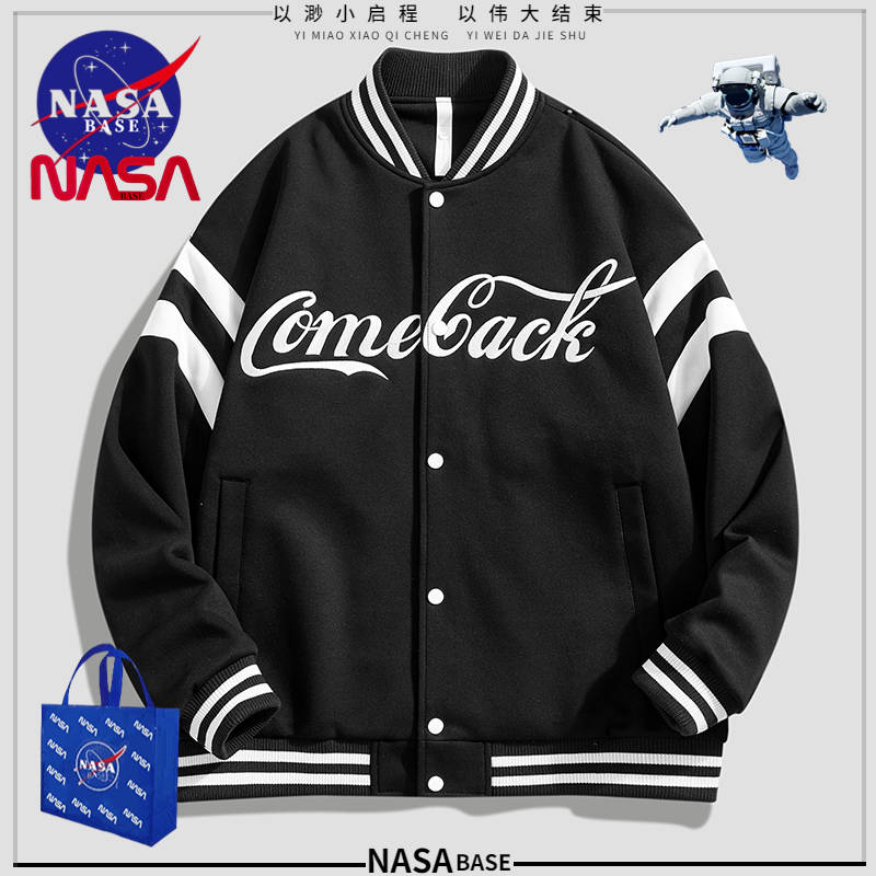 NASA美式红色棒球服男女情侣春秋款时尚外套潮牌oversize显瘦夹克