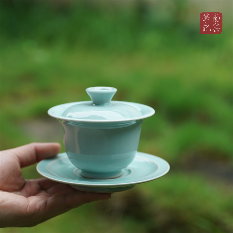 如玉系列 粉青 三才盖碗 南窑笔记 龙泉青瓷 茶道具 茶器