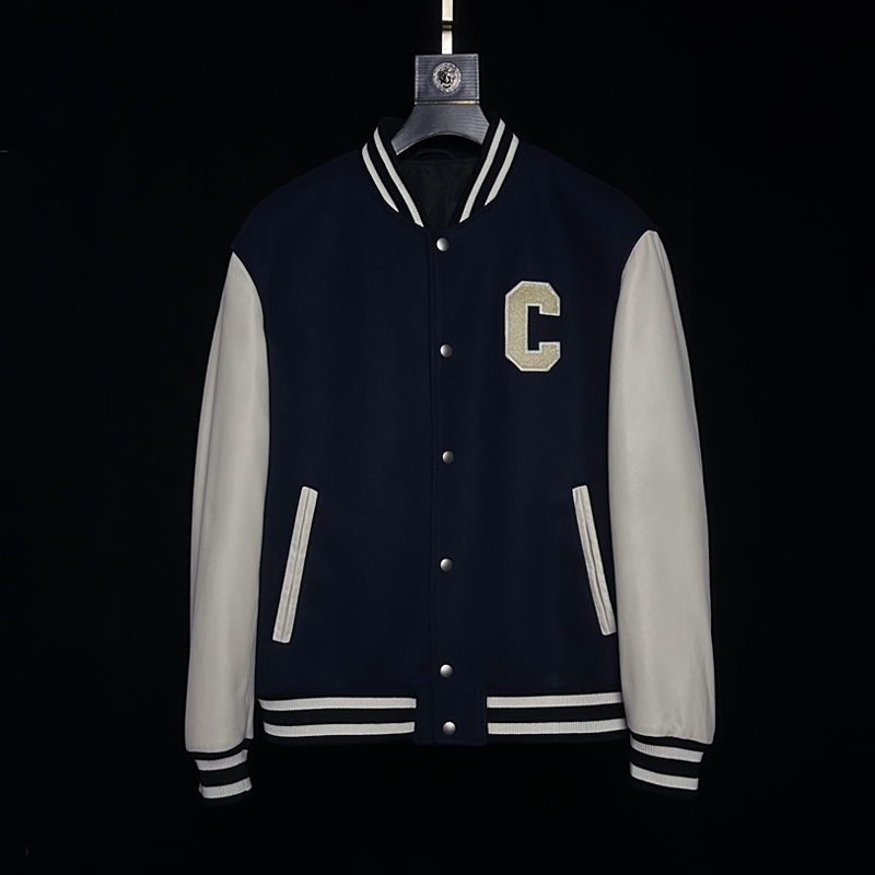 真皮棒球服男装夹克泥料真皮拼接潮流休闲时尚欧货男士春秋冬外套