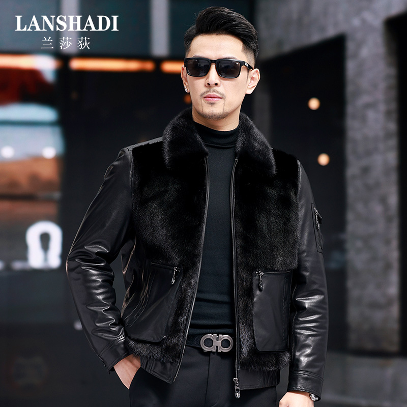 男士水貂真皮皮衣山羊皮轻奢时尚潮流休闲冬季修身保暖皮外套636