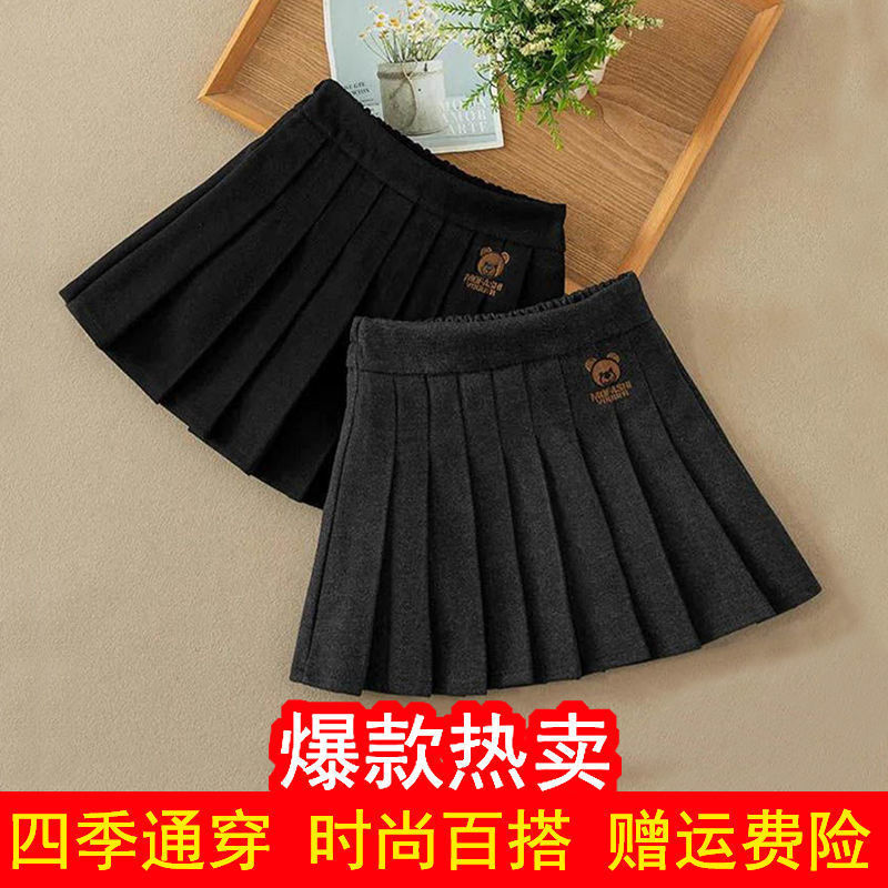 女童秋冬半身裙韩版百搭百褶裙加绒学院风裙子儿童洋气小女孩短裙
