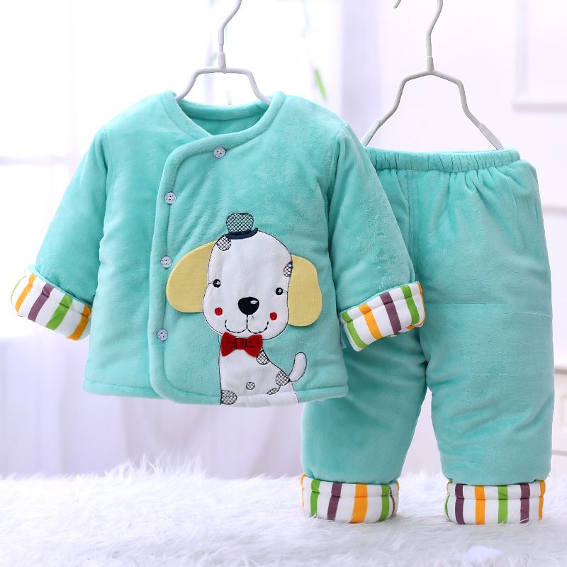 婴儿衣服加厚新生儿衣袄加绒夹层保暖套装-8个月宝宝冬季