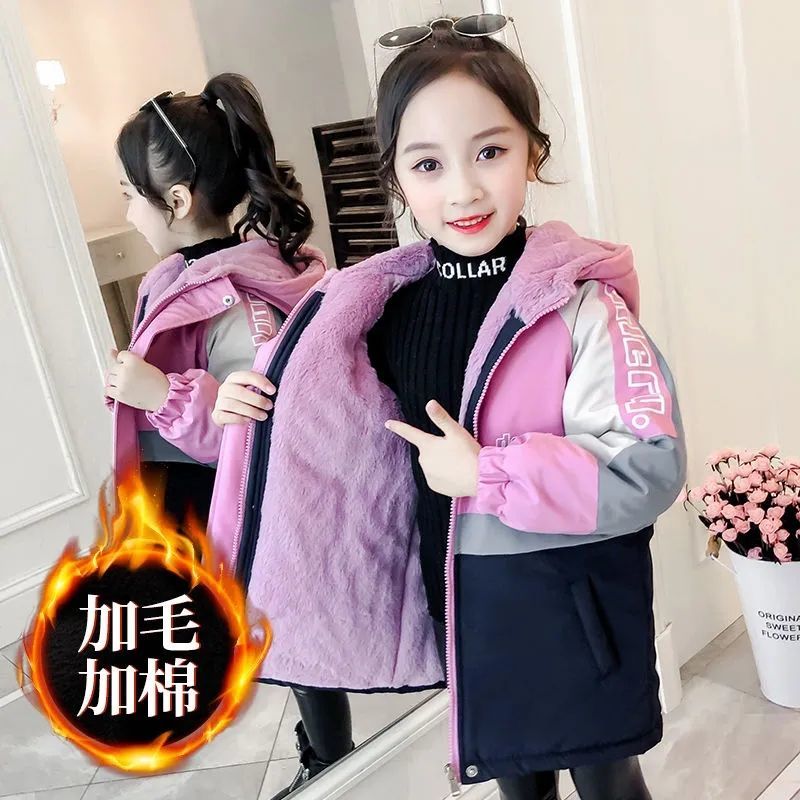 女童服风衣外套新款中长款超厚冬季女孩加厚加绒儿童女学生袄