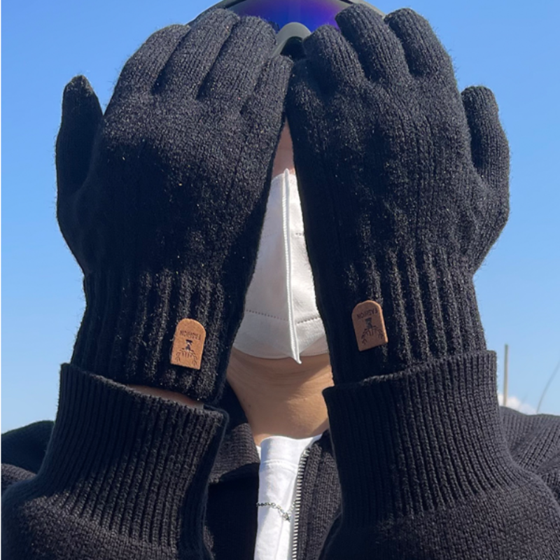 可触屏毛线针织手套秋冬季男电动车骑行开车加绒学生优品