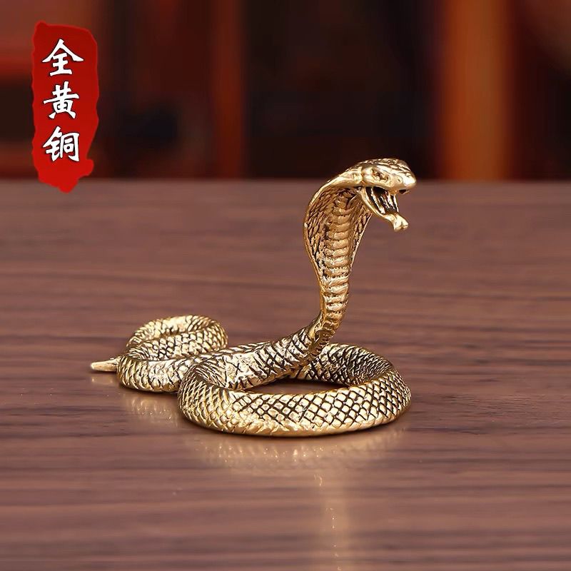 纯黄铜十二生肖蛇茶台茶宠小摆件桌面仿真眼镜蛇王鱼缸造景手把件