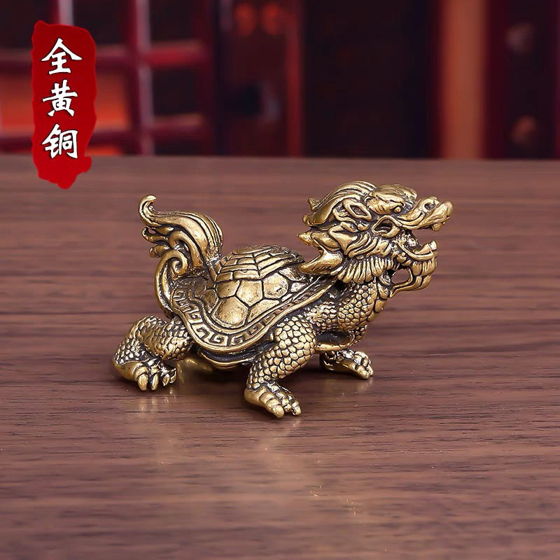 纯铜八卦龙龟创意手把件霸下小摆件茶宠家居客厅办公室装饰工艺品