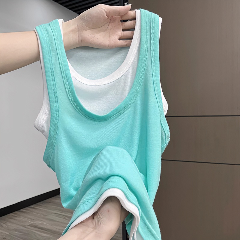 美式穿搭假两件U领背心设计感小众夏季外穿内搭性感无袖女上衣T恤