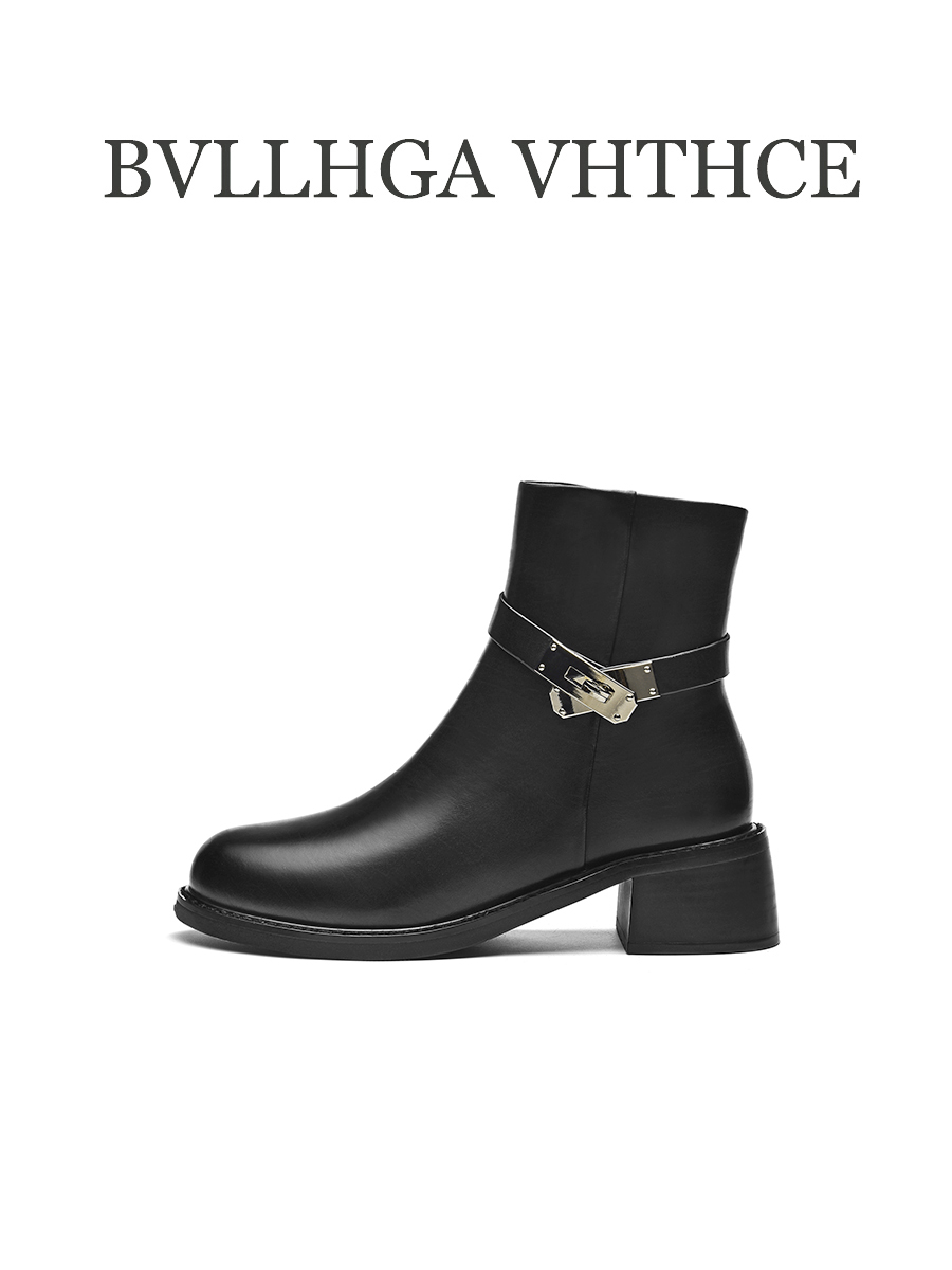 BVLLHGA VHTHCE 新款胎牛拉链玛丽扣马丁简约风百搭真皮女靴 829