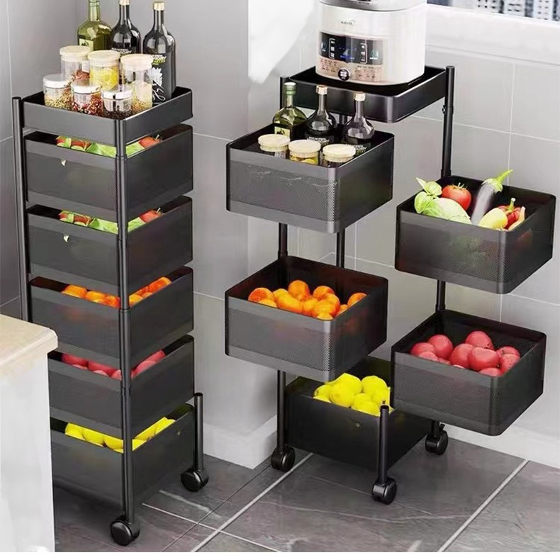 【免安装旋转置物】厨房蔬菜瓜果置物金属柜落地多层多功能家用篮子
